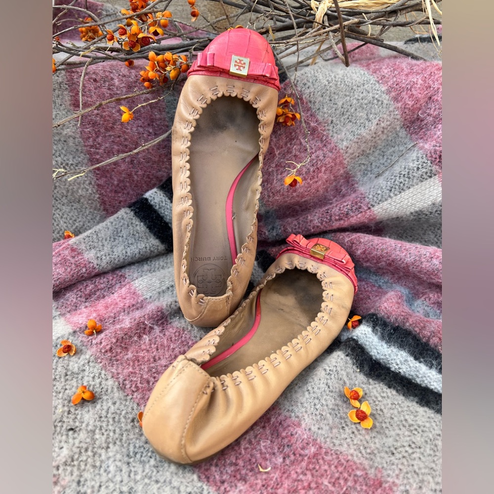 Tan & Coral Tory Burch Flats